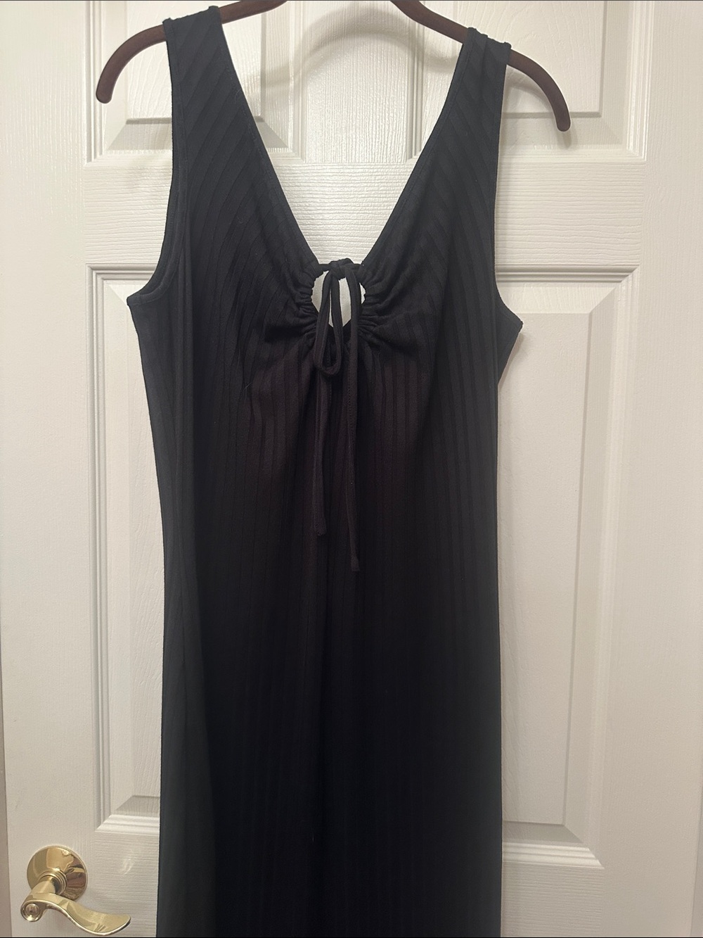 LOFT Black Ribbed Tie-Front Sleeveless Dress
